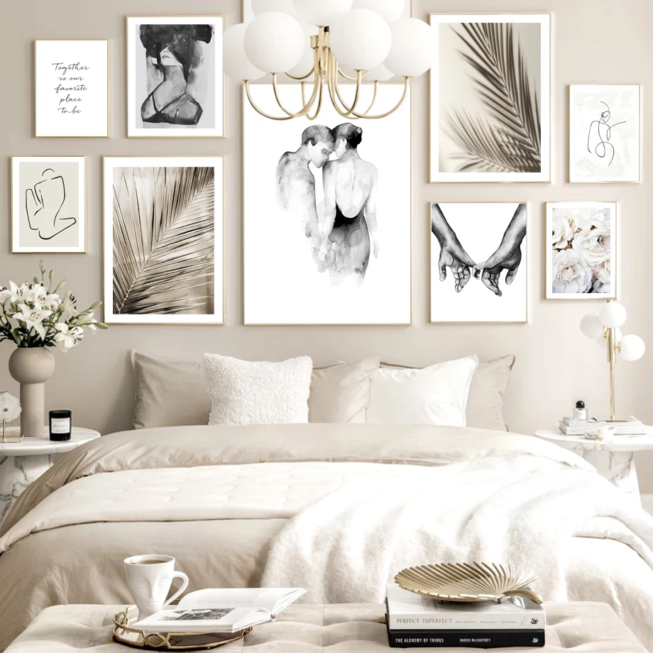 Винтажный постер в скандинавском стиле поцелуй пальма лист цветок линия