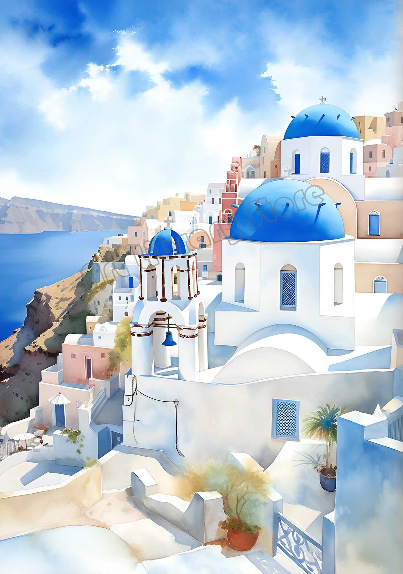 

Ретро средиземноморский пейзаж с лимоном и оливковым деревом