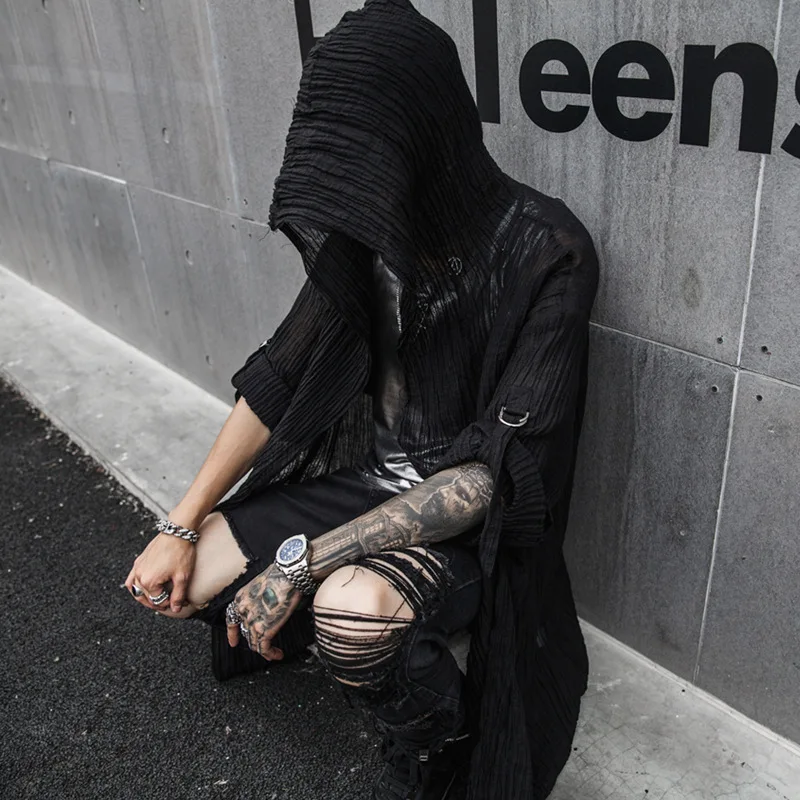 

Vintage Long Sleeve Mantle Hoodies Harajuku Women Men Black Cloak Coats 2022 Hip Hop Fashion Windbreaker Jacket Outwear Hot Sale