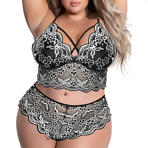 2 Pieces Plus Size Bra Sets Sexy Lingerie Women Fashion Bra Lace Embroidery Underwear Sleepwear Pajamas Women's Exotic Set 4XL