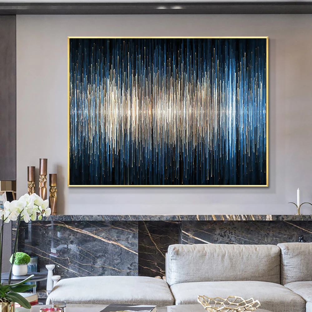 

Abstract Sound Waveform Modern Minimalist Wall Art Canvas Print Poster Navy Indigo Picture for Living Room Home Decor Cuadros