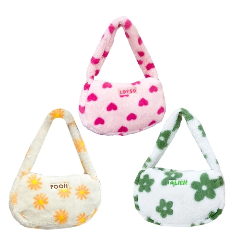 

Plush Tote Bag Plush Shoulder Bag Plush Zippered Shoulder Bag Women Girl Handbag Purse for Girl Autumn Winter