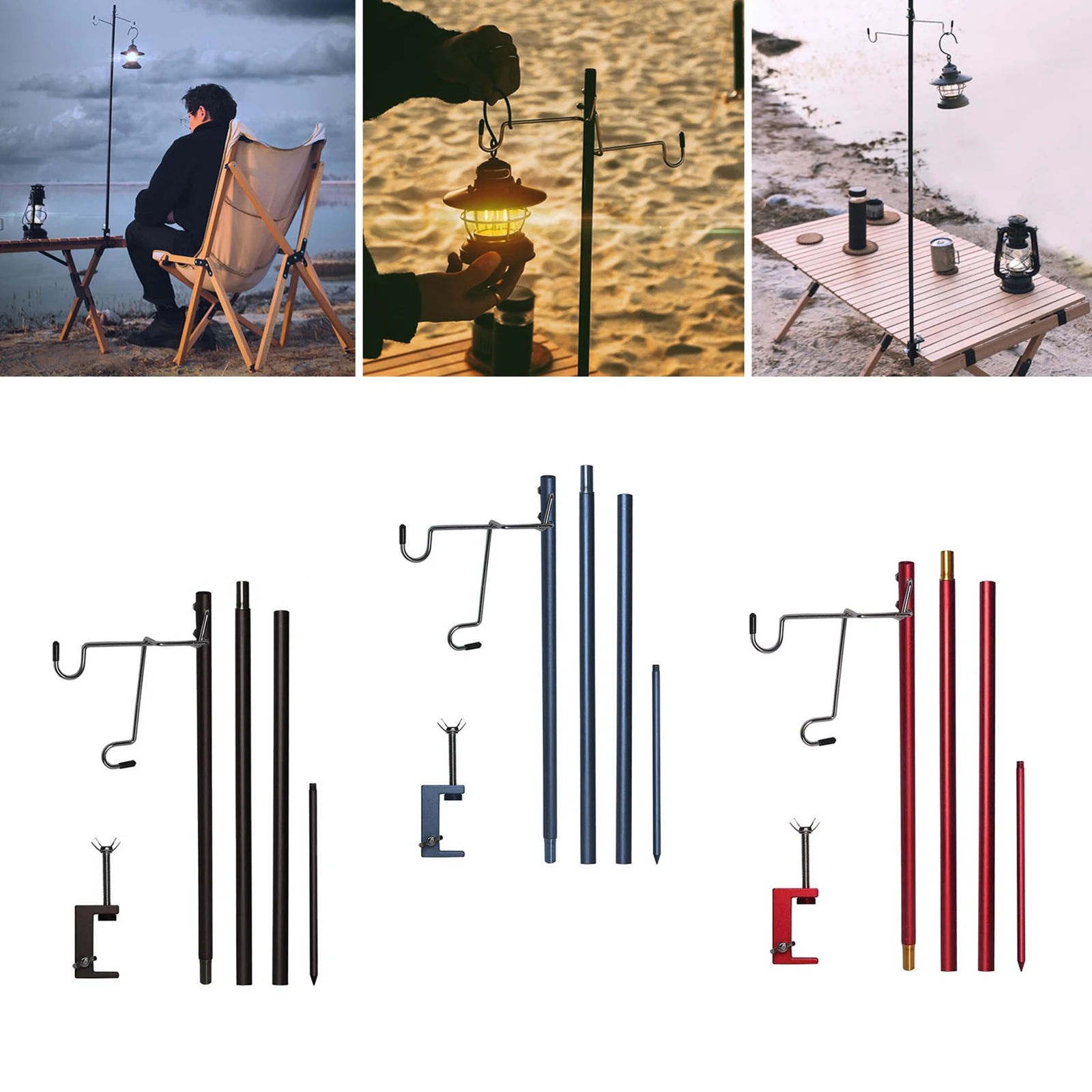 

Outdoor Camping Hiking Aluminum Alloy Foldable Lamp Post Pole Portable Fishing Hanging Light Fixing Stand Holder Lantern Stand