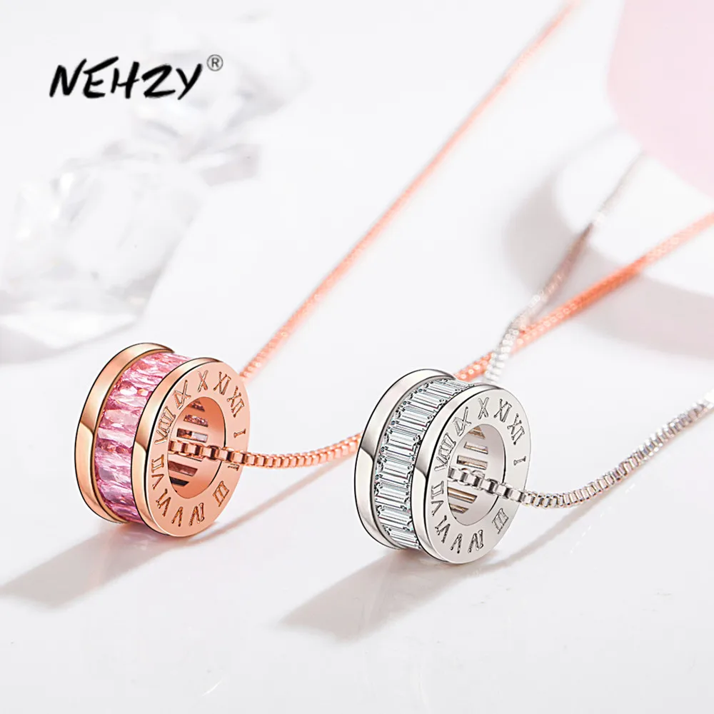 

DAYIN 925 Stamp Silver 2021 New Woman Fashion Jewelry High Quality Crystal Zircon Rose Gold Pendant Necklace Length 45CM