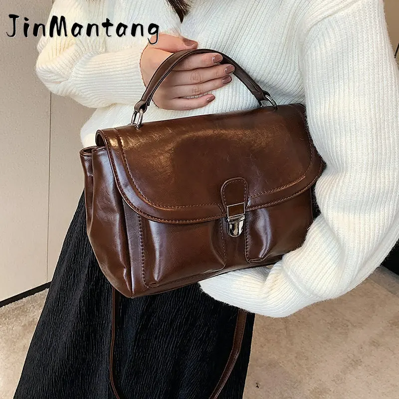 

Jin Mantang Small Tote Bags for Women 2022 Trend Female Trending Solid Vintage Crossbody Bag Lady Handbags with Short Handle