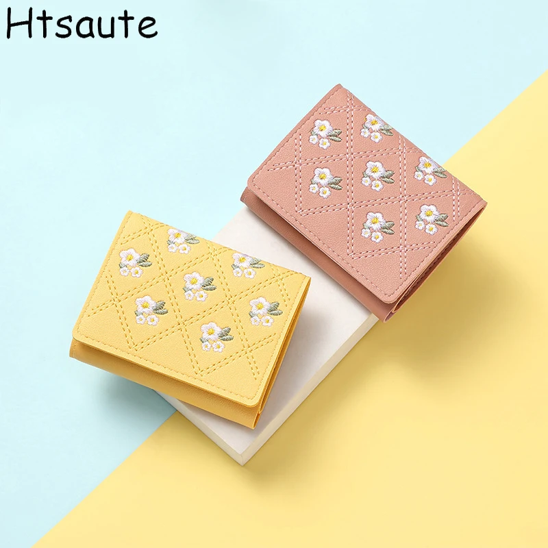 

Кошельки для женщин, Модный женский короткий кошелек с цветочным принтом, корейский кожаный кошелек с рельефной пряжкой для мелочи, женские Мини-кошельки, кошельки