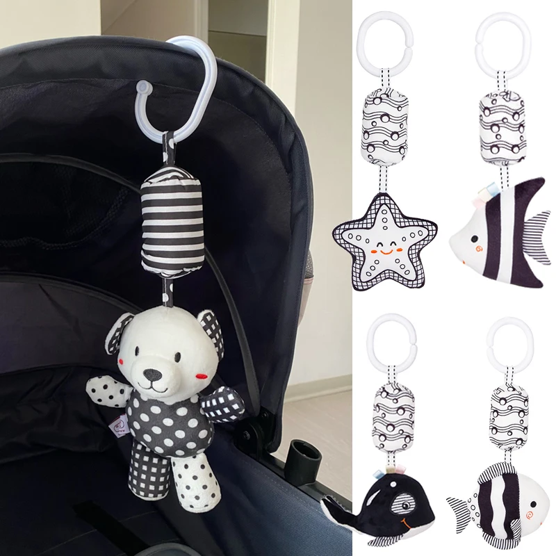 

Детские погремушки для новорожденных черно-белые визуальные тренировочные игрушки на коляску кровать подвесной колокольчик плюшевые куклы игрушки для новорожденных