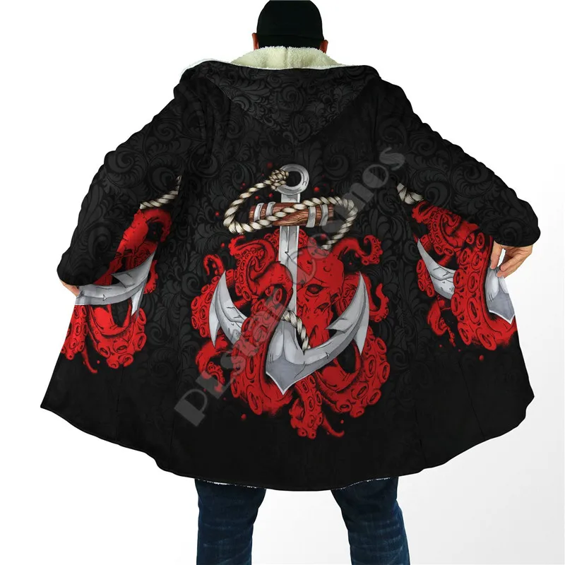 Skull Gothic Octopus 3D Printed Fashion Winter Men/Women Hooded Cloaks Fleece Wind Breaker Unisex Casual Warm Overcoat 01
