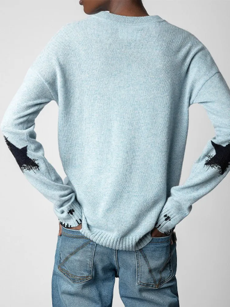 

Women V-Neck Fashion Knitted Pullover Tops 2 Colors Early Autumn Casual 100% Cashmere Splices Long Sleeve Sweater for Lady 2023