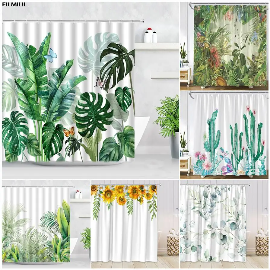 

Tropical Shower Curtain Dandelion Plant Flower Palm Leaves Butterfly Sunflower Bird Asian Chinese Style Print Bathroom Decor Set