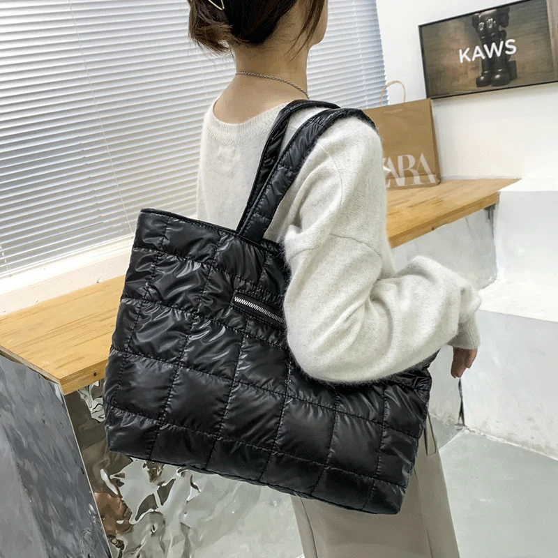

Женская дизайнерская сумка, зимняя сумка на плечо с перьями, вместительная Хлопковая сумка в клетку, повседневная сумка-тоут, новинка