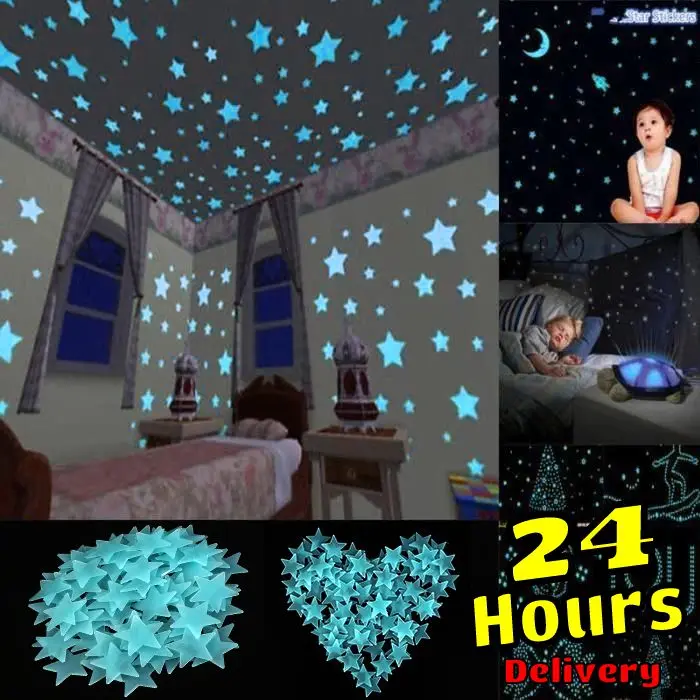 

100Pcs Luminous 3D Stars Glow In The Dark Wall Stickers For Kids Baby Rooms Bedroom Ceiling Home Decor Fluorescent Star Stickers