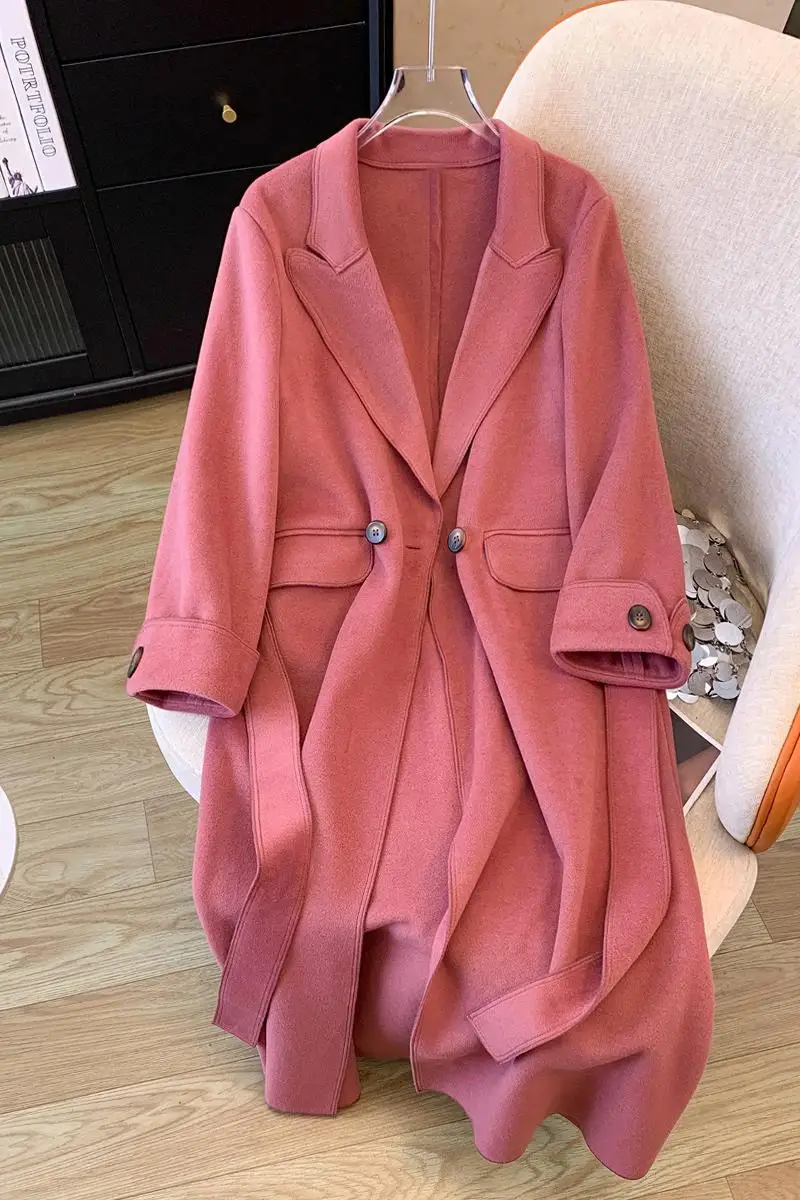 SuperAen розовое шерстяное пальто в корейском стиле женские осенне-зимние новые