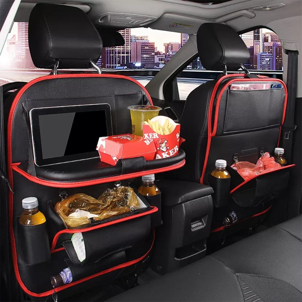 

Car Seat Back Organizer Pu Leather Pad Bag Car Seat Storage Bag Foldable Table Tray Travel Storage Bag Foldable Dining Table