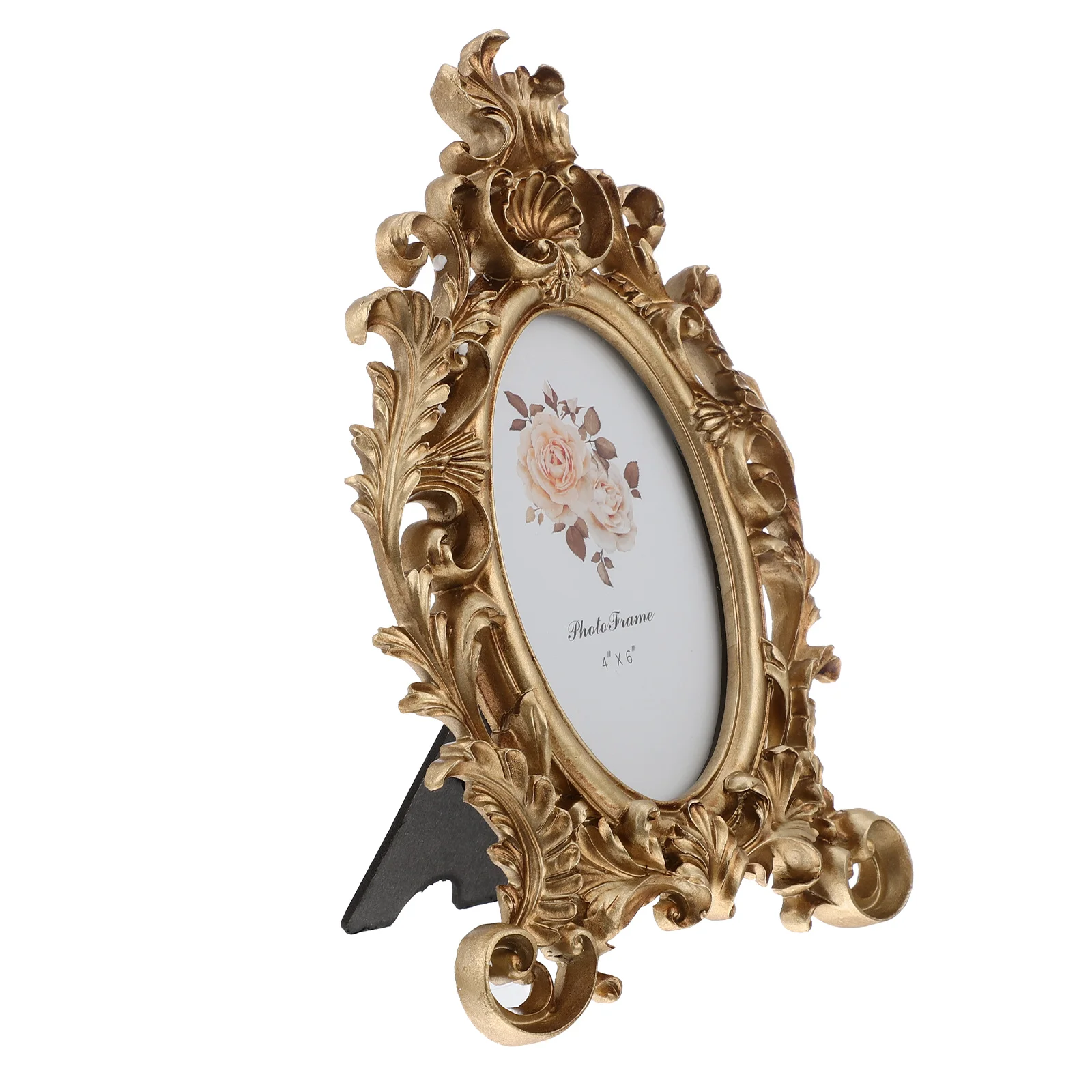 

Frame Picture Photo Frames Vintage Oval Holder Retro Wall Resin Table Gold European Tabletop Easel Display 4X6 Looking Brass