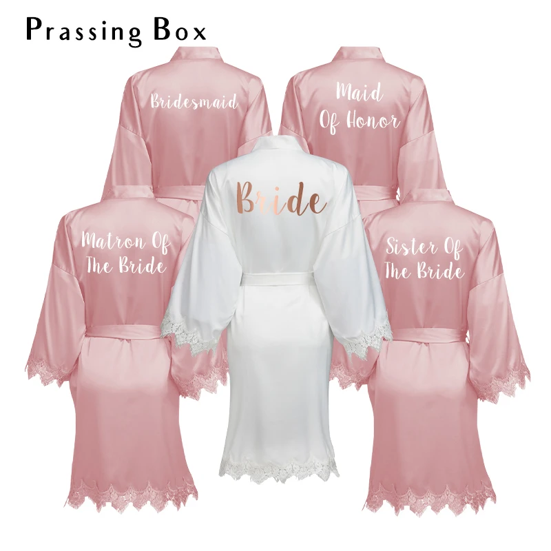 

Халаты женские, матовые атласные свадебные халаты, кружевной халат, халаты подружки невесты с пыльными розами, женский ночной короткий халат, свадебное кимоно для подружки невесты