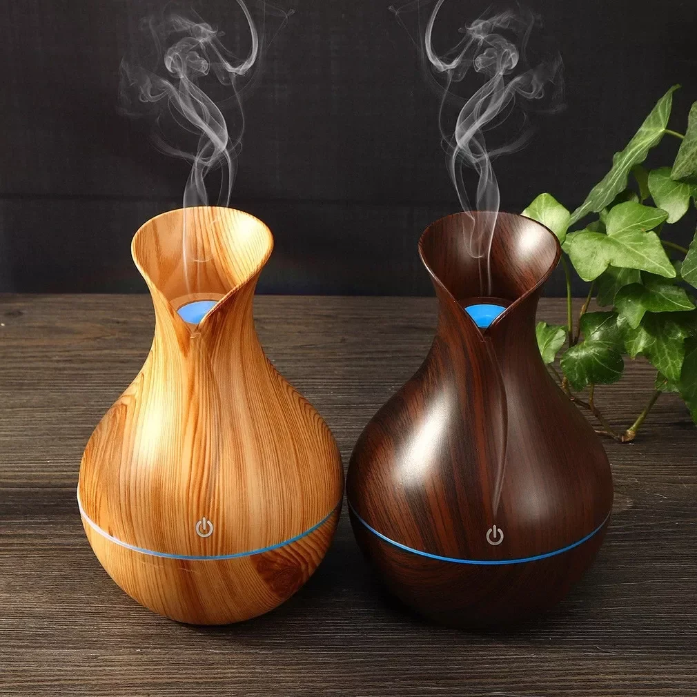 

Essential Air Humidifier USB Aroma Oil Diffuser Wood Grain Ultrasonic Cool Mini Mist Maker 7 LED Lights For Home Office