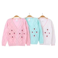 strawberry sweater knit cardigan for children spring and autumn pure cotton v neck sweet korean single breasted kids girls coat