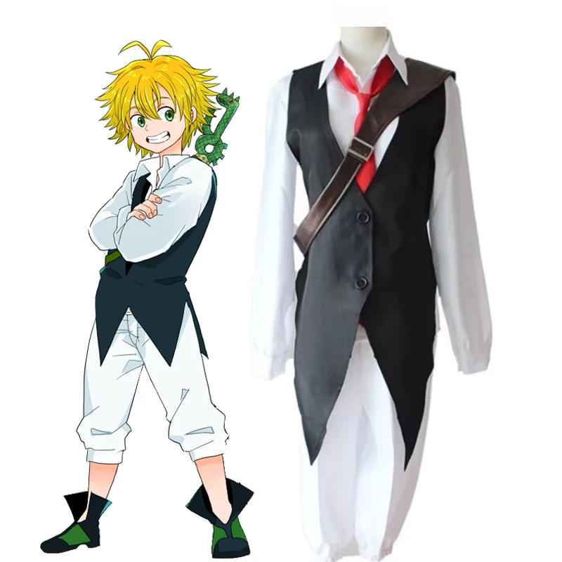 Фото Костюм для косплея «Семь смертных грехов», Meliodas, карнавальный костюм на Хэллоуин, полный комплект, униформа с париком и сумкой №1