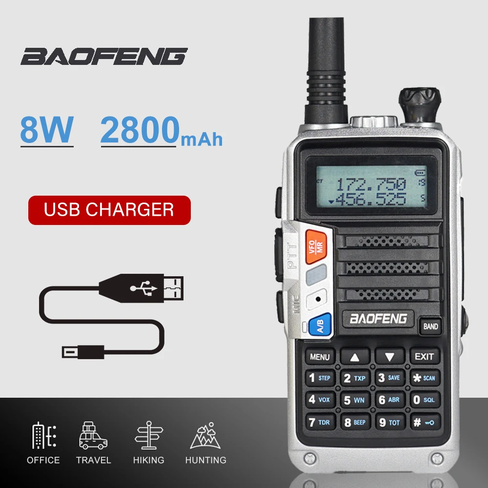 

Baofeng UV-5R Pro Walkie Talkie 8W VHF UHF Dual Band USB Charging Portable CB Ham Radio FM Transceiver for Hunting Transmitter