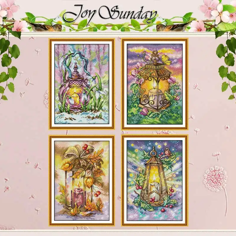 

Four Season Lantern Pattern Counted Cross Stitch Set DIY Wholesale 11CT 14CT Stamped DMC Cross-stitch Kit Embroidery Needlework