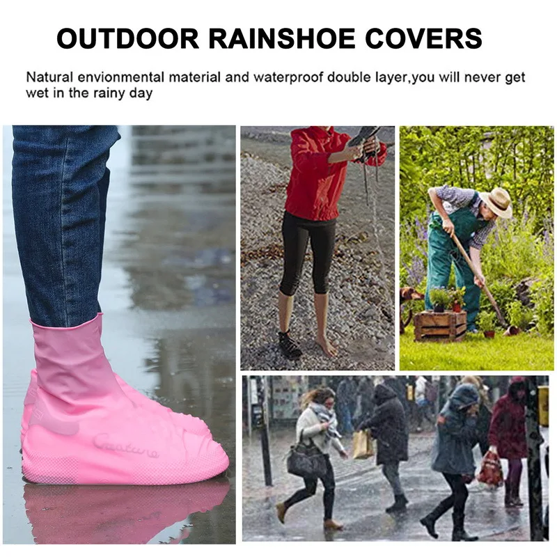 Rain Boots Waterproof Shoe Cover Silicone Unisex Shoes Protectors Waterproof Non-Slip Shoe Covers Reusable Outdoor Rainy Boots images - 6