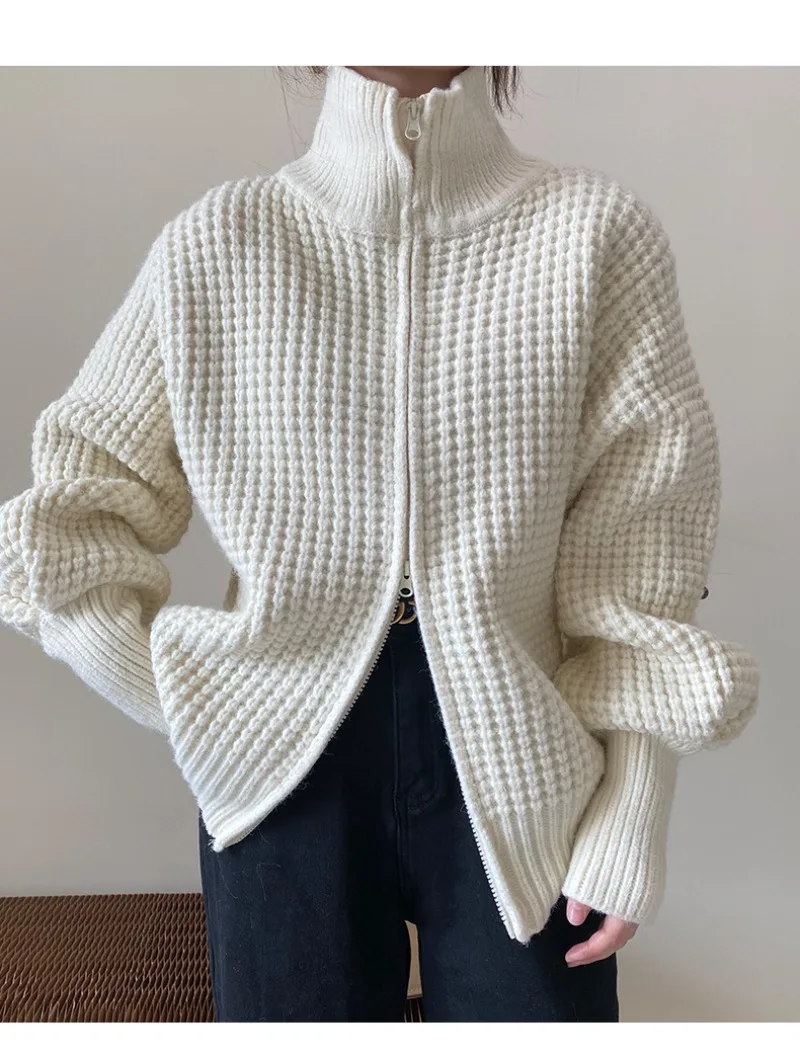 

Кардиганы kpop для женщин, одежда в Корейском стиле, свитера для женщин, 2023, на молнии, с высоким воротником, 90-х годов, винтажная одежда, трикотажная одежда, Джерси