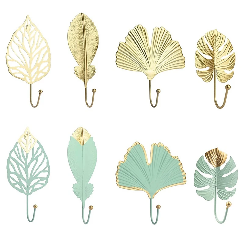

8 Pcs Decorative Leaves Iron Hooks Plant Modern Holder Wall Mounted Single Prong Coat Hanger for Hallways, Living Room