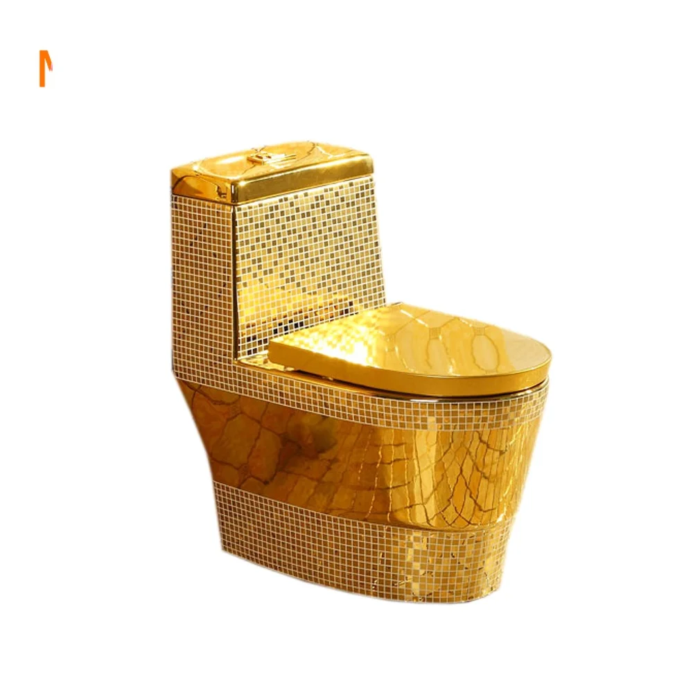 

European Style Artistic Golden One Piece Closestool Gravity Fluishing Washdown Toilet WC