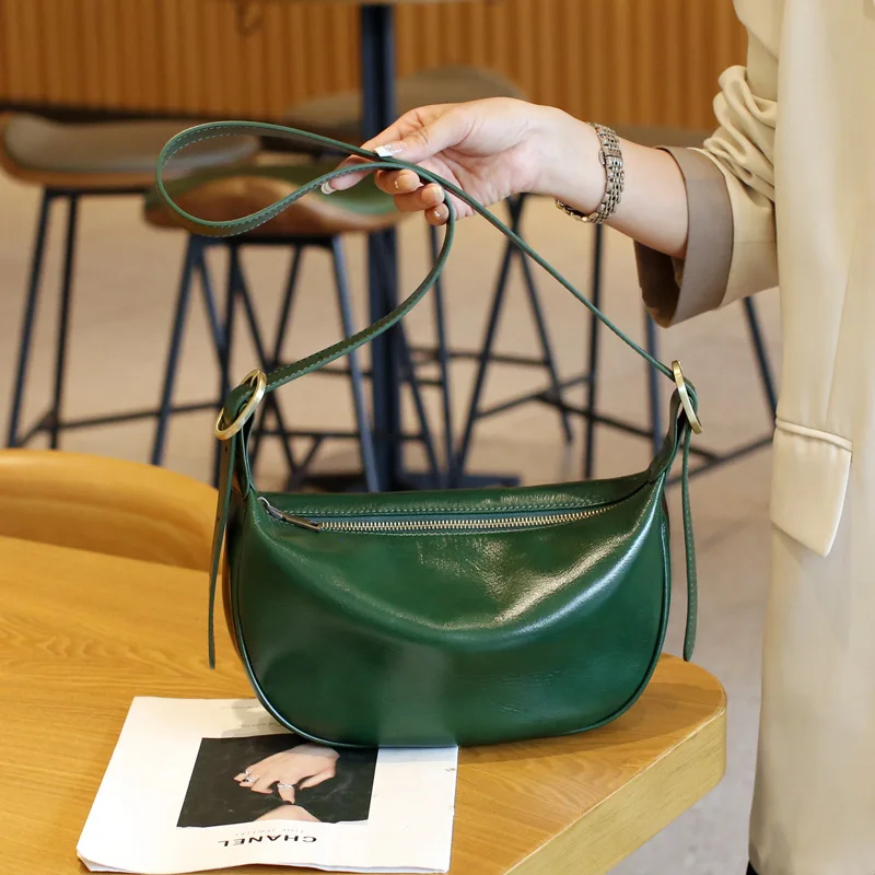 2023 niche commuting hundred with cowhide dumpling bag vegetable tanned leather women's bag single shoulder crossbody armpit bag