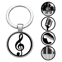 le music note musical instruments glass cabochon keychain bag car key chain ring holder silver color keychains for men womens