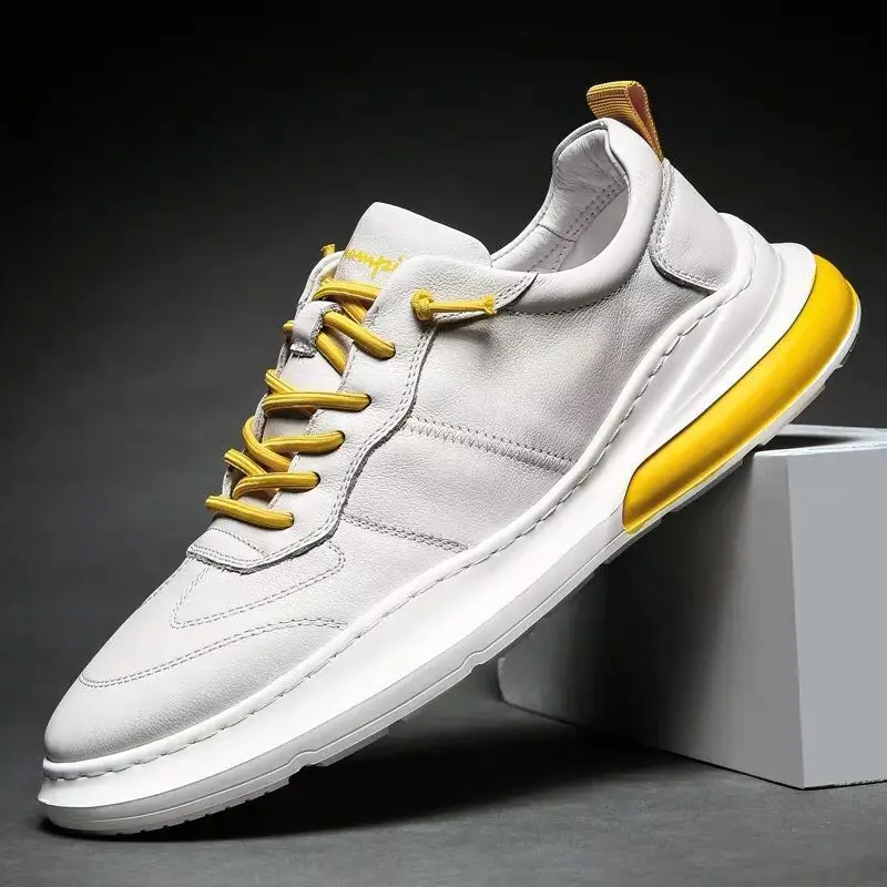 

2022 New Fashion Sneakers Leather Casual Shoes Men's Breathable Classic Black White Men's Shoes Thick Sole Skateboard Shoes