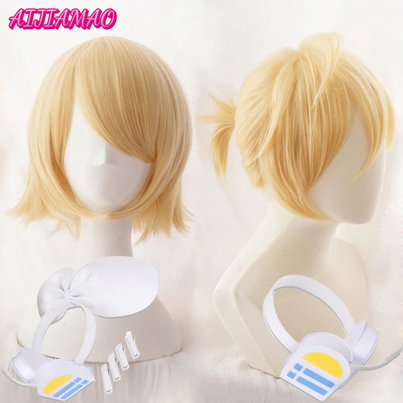 

Rin Len Short Blond Heat Resistant Synthetic Hair Anime Cosplay Wigs Track Code Free Wig Cap