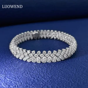 LUOWEND 100% 18K White Gold Bracelet Real Natural Diamond Bracelet Luxury Minimal Design Exquisite Jewelry for Women