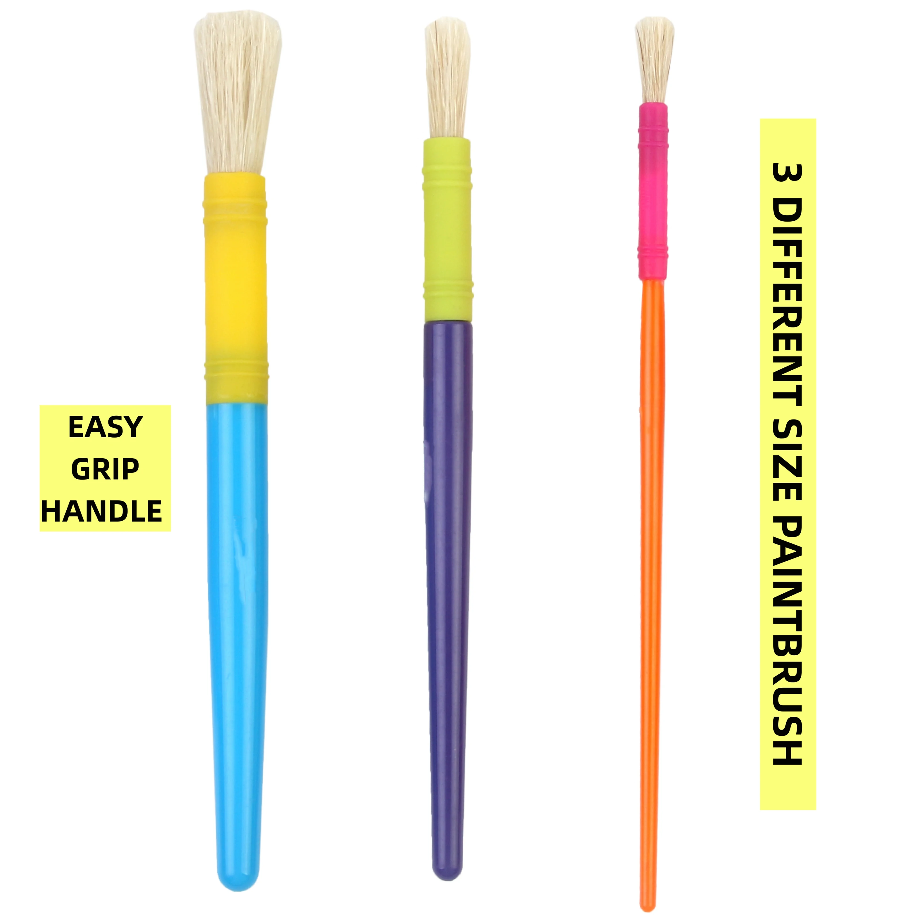 

3 Count Painting Brushes, Round & Flat Hog Bristle Paint Brush Set for Fun Party, School, Student, Class Craft Painting