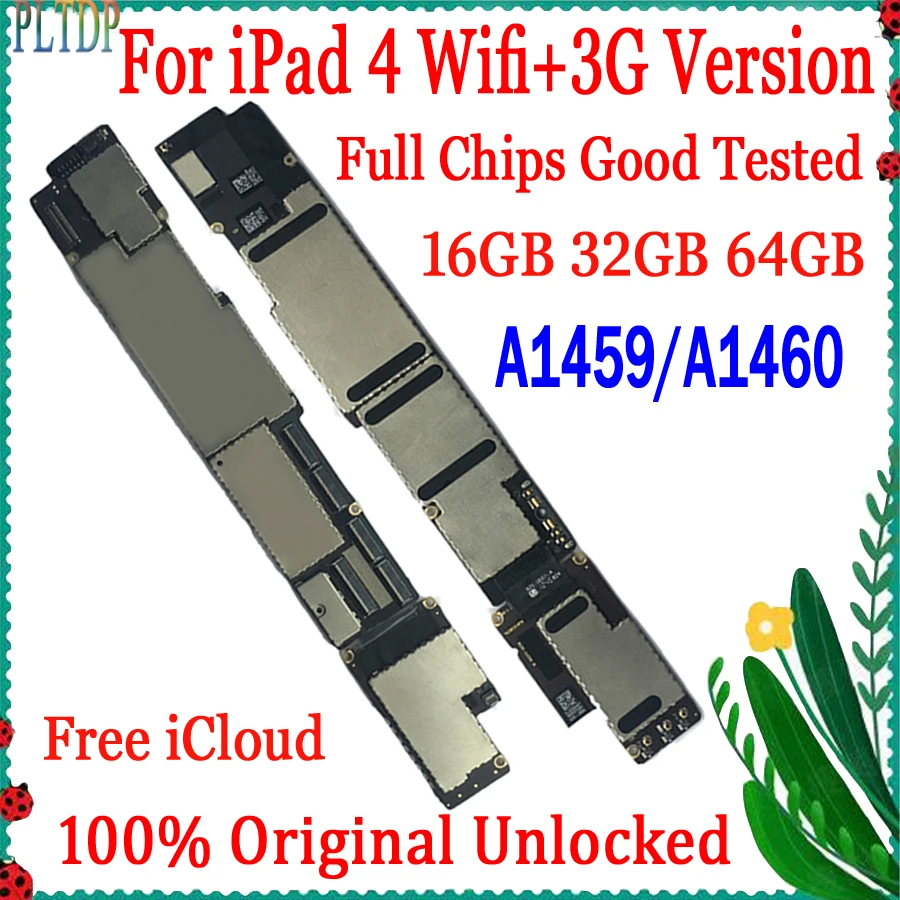 

A1458 Wifi & A1459/A1460 3G Version For ipad 4 Motherboard 16GB/32GB/64GB Original unlocked No icloud Logic board Good Working