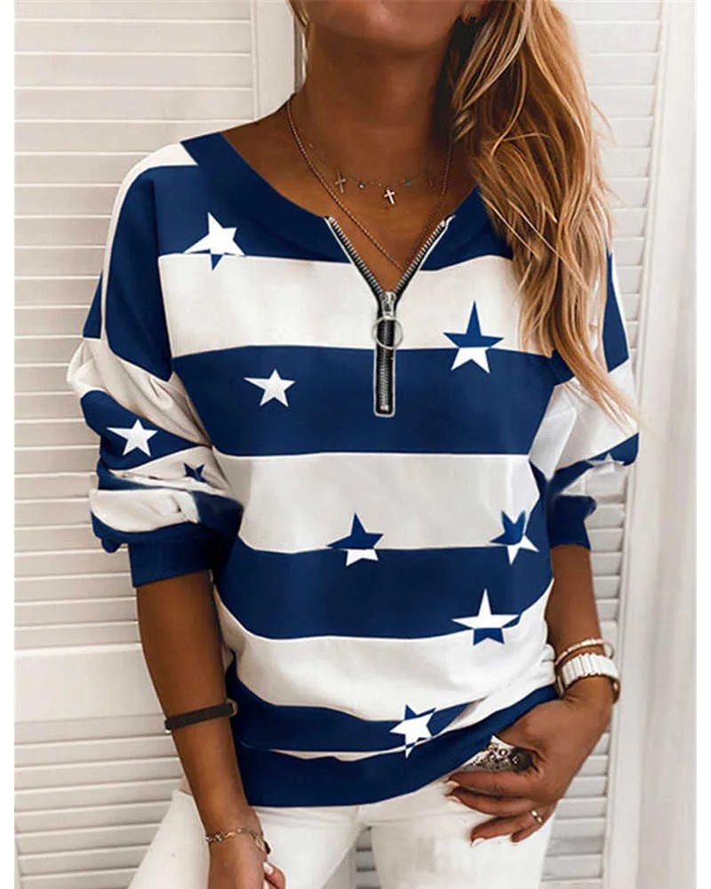 

Stripe Star 3d Print Hoodie Women Fashion Zipper Hoodies Sweatshirts Floral O-neck Hoodie Women Sweats Long Sleeve Autumn Coat