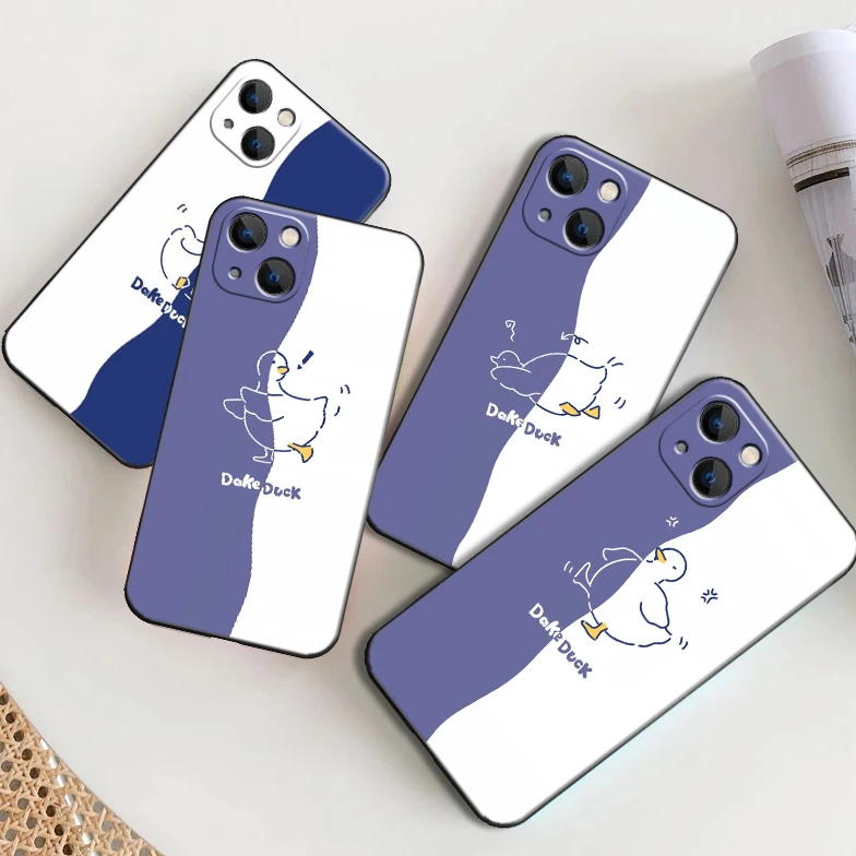 

Cute Duck For Apple iPhone 13 12 11 Pro 12 13 Mini X XR XS Max SE 5 6 6s 7 8 Plus Phone Case Coque Funda Back Soft