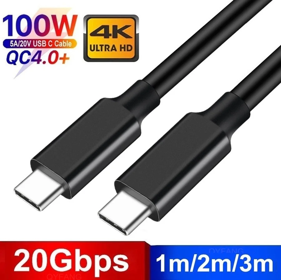 USB3.2 20Gbps Cable USB C 4K@60Hz Video PD100W Cable For Macbook Switch Thunderbolt 3/4 Fast Charging Compatible USB Type C Cord