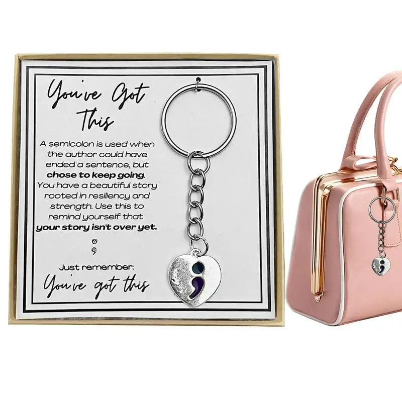 

Key Chain Heart-Shaped Metal Semicolon Keychain for Mental Health Accessory with Encouraging Words for Key Rings ID Holders 2023