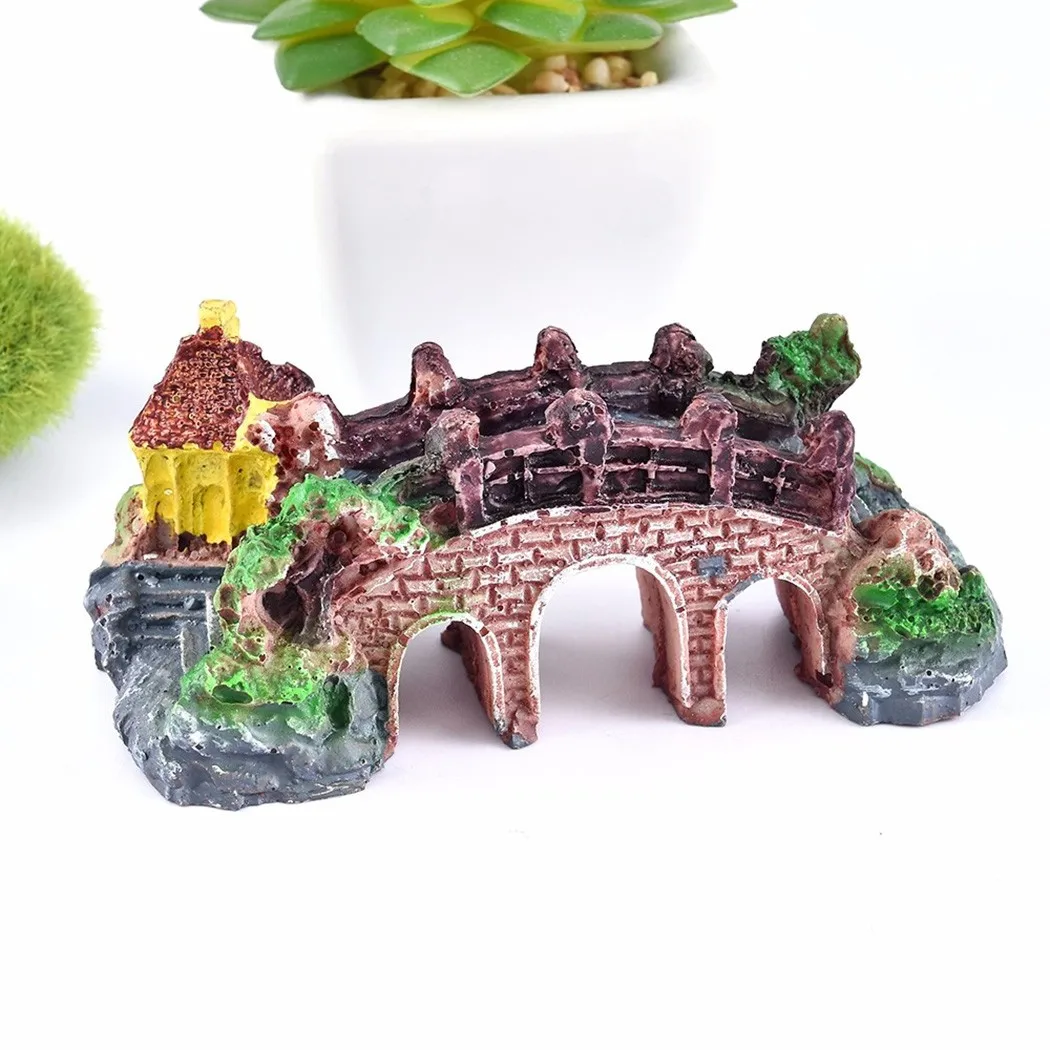 

Aquarium Resin Bridge Pavilion Tree Rockery Bridge Landscape Ornament Pavilion Tree Fish Tank Decor Synthetic Resin Material