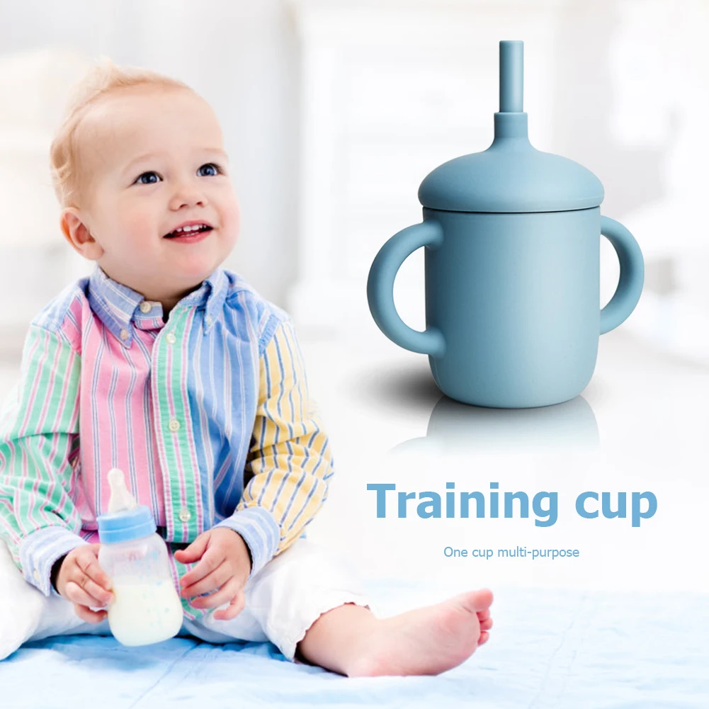 

150ml Food Safe Silicone Straw Baby Feeding Cups Infant Learning Drinking Water Bottle Toddlers Kids Leakproof Sippy Cup