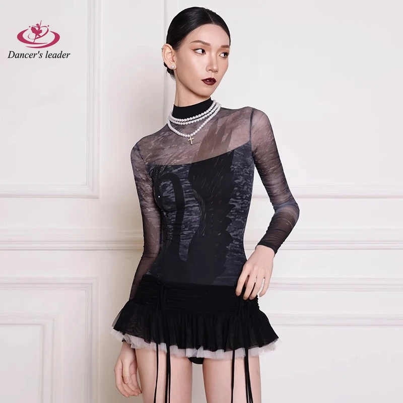 Балетный купальник для женщин с высоким воротником и длинным рукавом лебединым