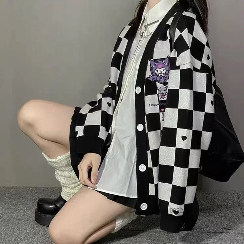 Женский трикотажный кардиган Sanrio Kuromi My Melody свитер с вышивкой и помпоном