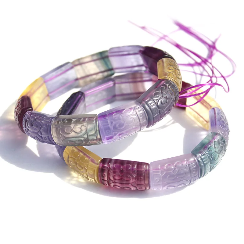 

1 Strand New Design Natural Rainbow Fluorite Crystal Bracelet