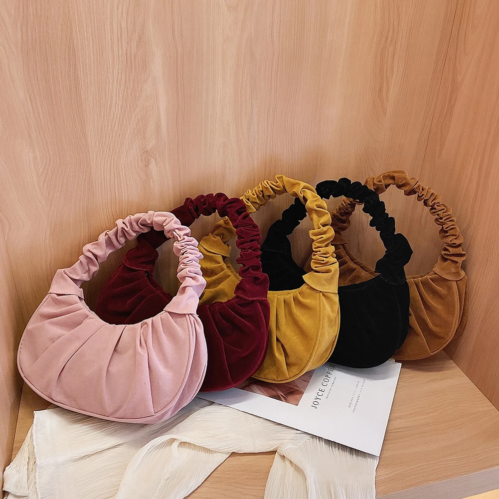 

Осенняя замшевая Женская Сумочка для женщин, повседневные облачные сумки для подмышек, сумка для покупок на плечо, однотонная дамская сумоч...