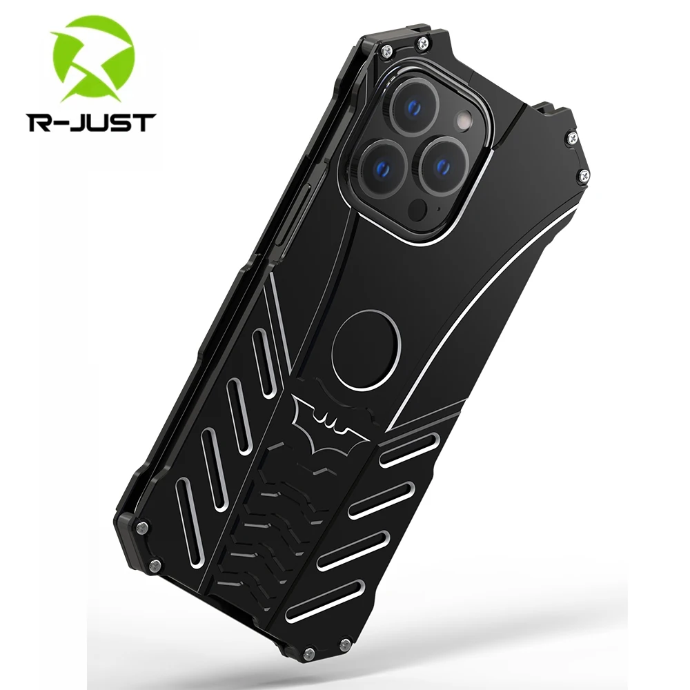 

Original R-JUST Metal Case For iphone 14 Pro Max Cover 13 12 Mini 11 SE Xs Xr X 7 8 Plus Tough Alloy Armor Shockproof Skin Funda