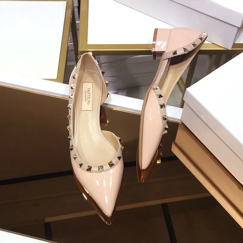 Heels For Women 2023 Designer High Heels Shoes Rivets Brand Pumps  Pointed Toe Chunky Heel 3cm White Black Elegant Office Shoes