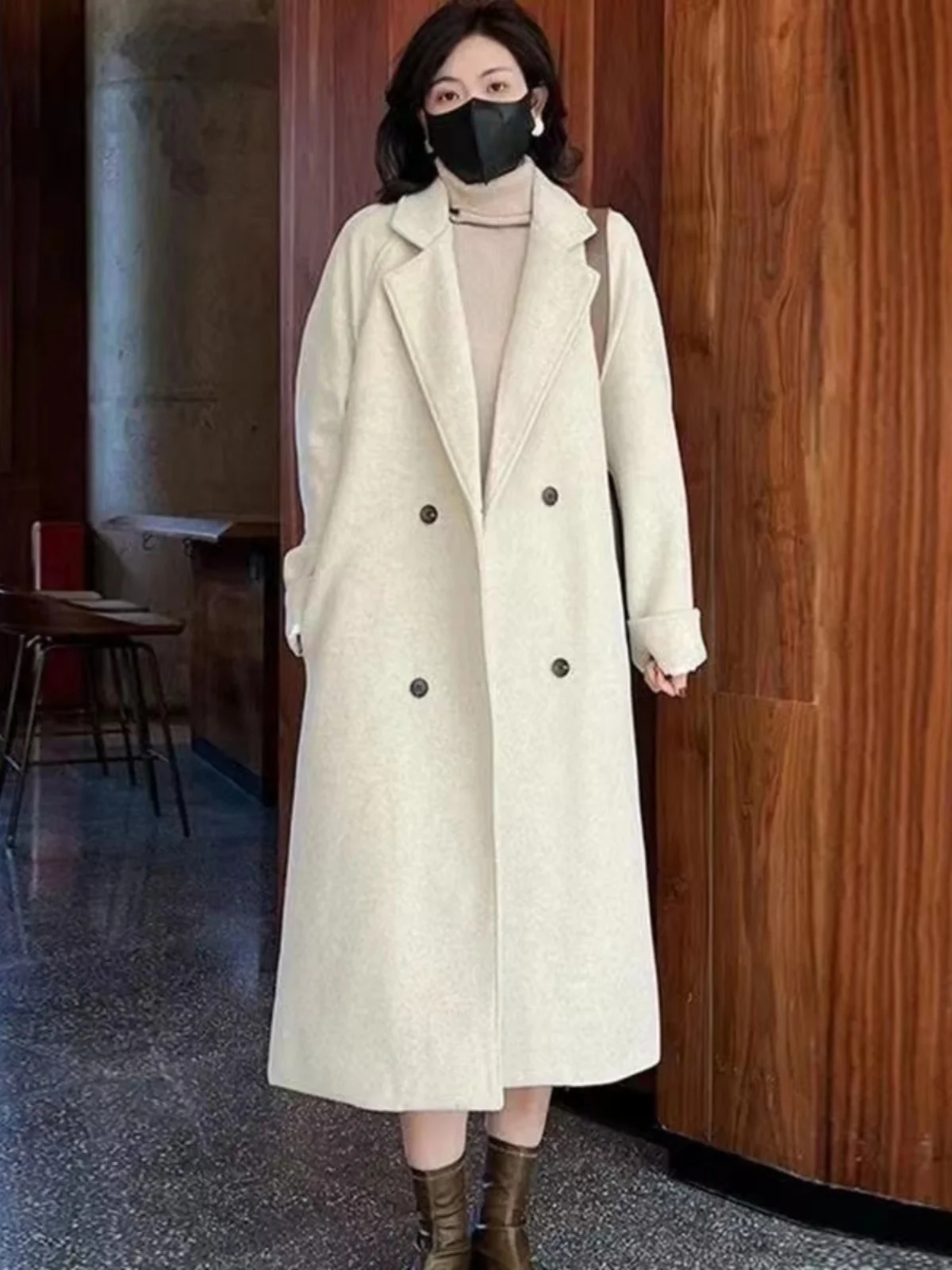 Плюс размер Design Sense Высококачественная шерстяная куртка с длинными рукавами