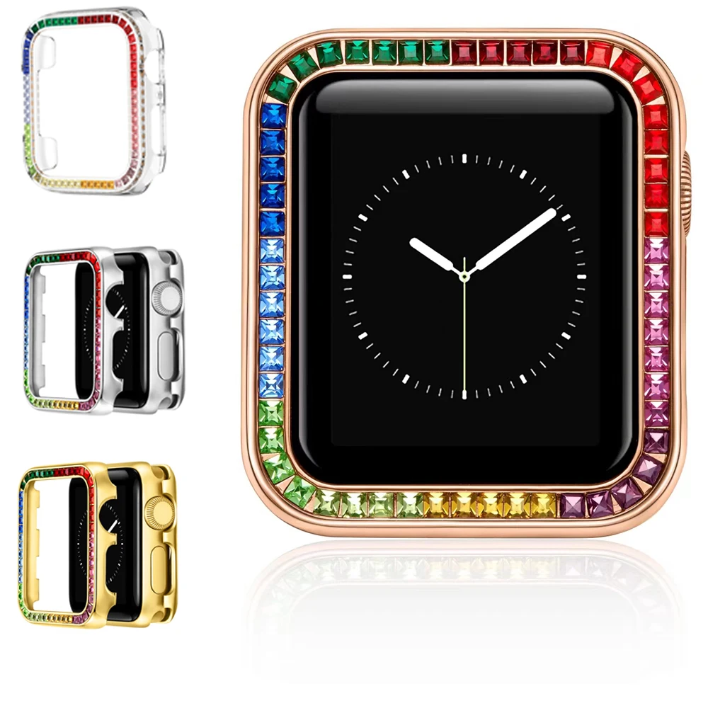 

Luxury Diamond case For Apple Watch Case 44mm 45mm 38 40 2mm Alloy Bumper Protection Cover For Iwatch Smart Bracelet Accessories